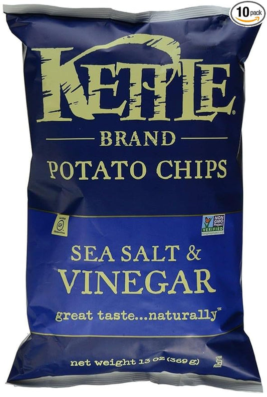 Kettle Brand Potato Chips, Sea Salt and Vinegar, 13 Ounce (Pack of 10)