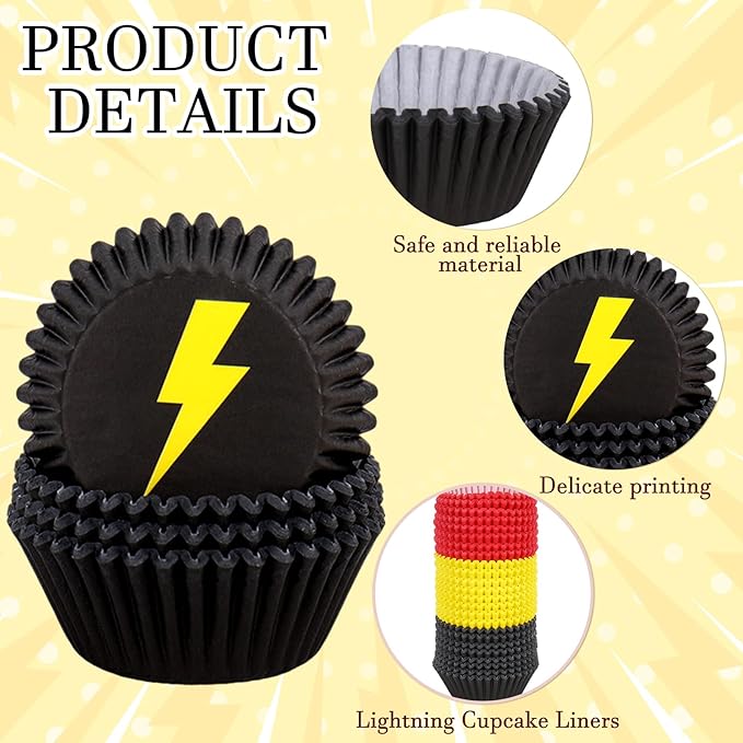 600 Pcs Lighting Cupcake Liner Cartoon Red Yellow Black Paper Baking Cup Animation Muffin Cupcake Wrapper for Baby Shower Birthday Party DIY Crafts Supplies, 2 x 1.2 Inch