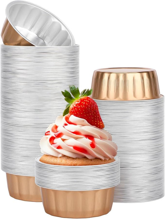 Beasea Aluminum Ramekins, 8oz 200 Pack Disposable Ramekins Foil Cups Baking 3.9" Ramekin Cup Cupcake Aluminum Mini Baking Cups for Party - Rose Gold