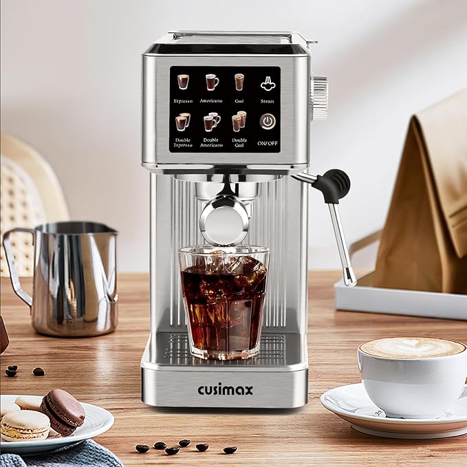 CUSIMAX Espresso Machine 20Bar Compact Espresso Maker with Powerful Steam Wand for Latte & Cappuccino, Stainless Steel Coffee Machine with 34oz Remevable Water Tank