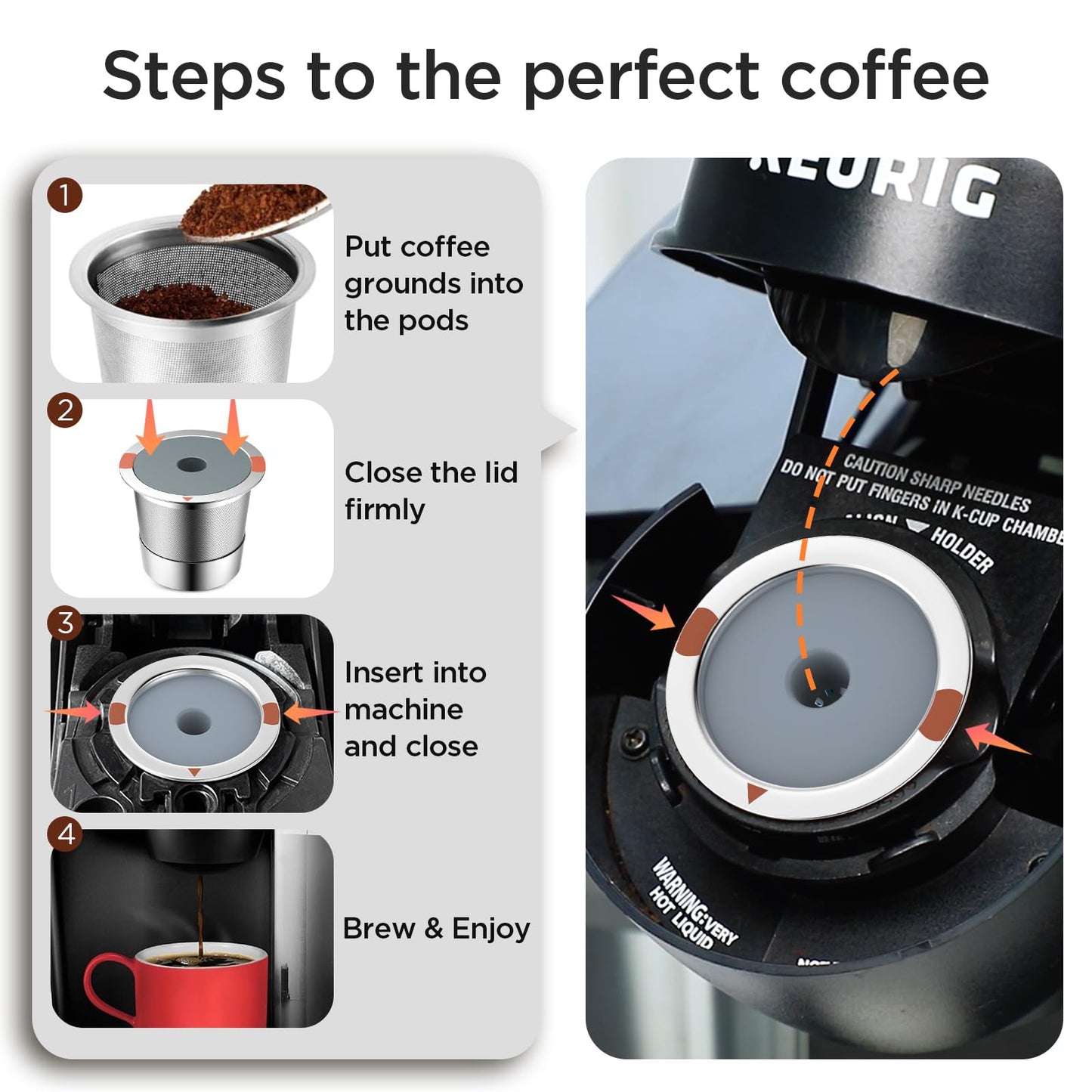 Reusable k Cups for keurig 2.0 1.0,Universal stainless steel Refillable k Cups Filter Use for