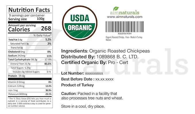 Organic Roasted Chickpeas 2 LB- USDA Organic Certified ??Healthy Snack, Lightly Roasted, No Oil, No Salt, No GMO & Gluten Free ??Product of Turkey
