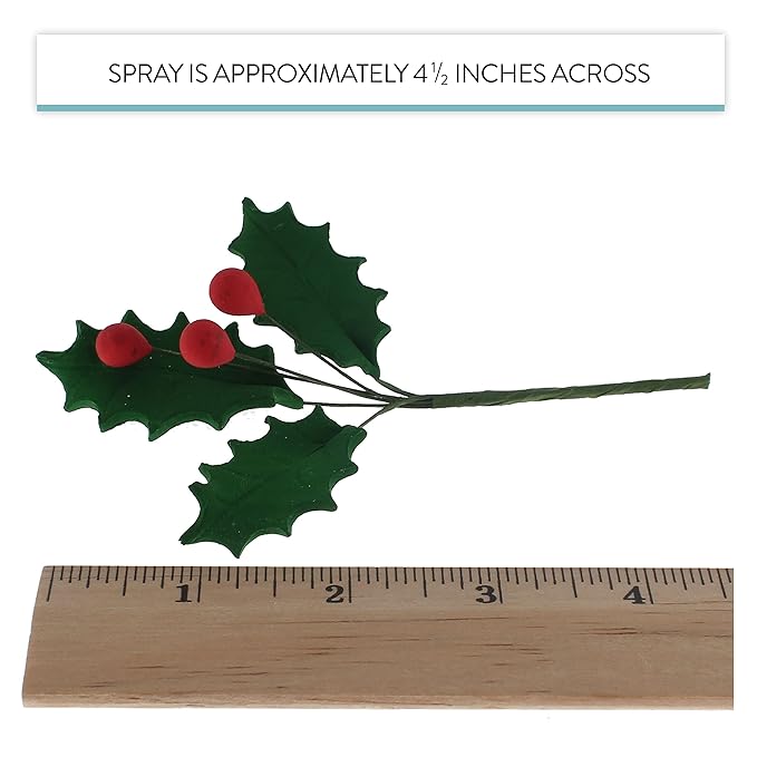 Global Sugar Art Christmas Cake Holly, 3-Leaf Sugar Cake Flower Spray, 5 Count by Chef Alan Tetreault