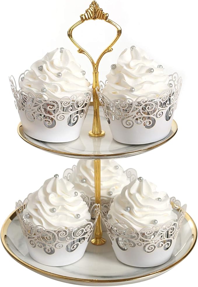 Cupcake Wrappers, KPOSIYA 100 Pack Cupcake Wraps Filigree Artistic Bake Cake Paper Cup Little Vine Laser Cut Liner Baking Cups Muffin Case Trays for Wedding Party Birthday Decoration (100, White)
