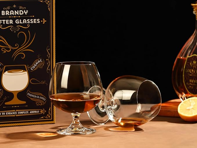 Physkoa 22 oz Large Brandy Snifter Glasses ??Set of 2 Gift Boxed Short Stem Giant Brandy & Cognac Glasses for Bourbon, Scotch, Tequila, Rum, Beer & Spirits