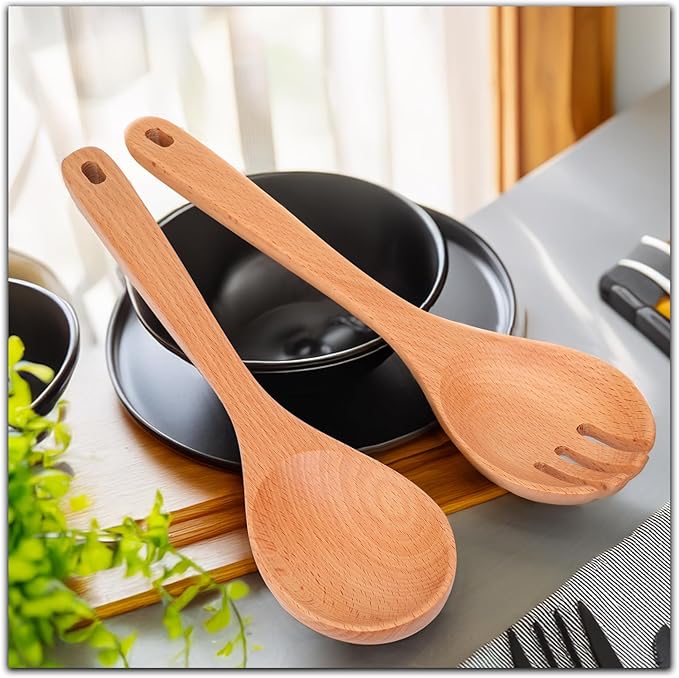 Salad Tongs, Beech Wooden Spoons, Salad Tongs for Serving, 10-inch Serving Utensils Set Salad Servers Set Kitchen Cooking Utensil