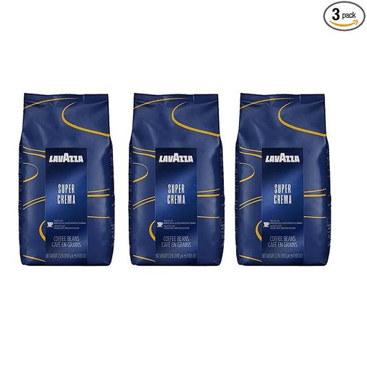 Lavazza Super Crema Whole Bean Coffee, Medium Espresso Roast, Arabica and Robusta Blend, 2.2 lb Bag (Pack of 3)