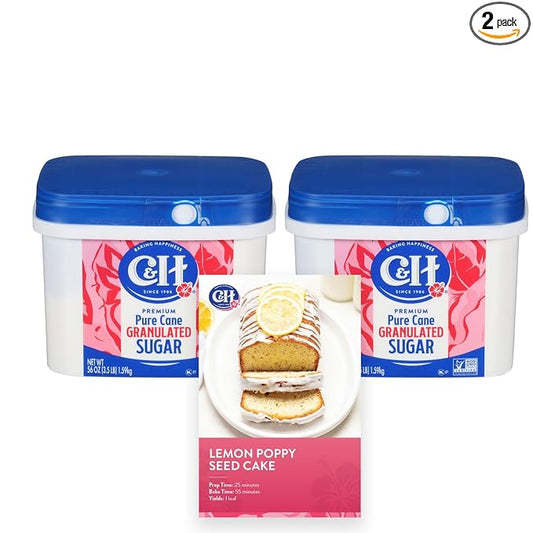C&H® Granulated Sugar, 3.5 lb Easy-Baking Tub (Pack of 2) - Ideal for Family Baking, Desserts, and Everyday Sweetening - Includes Bonus Recipe Card