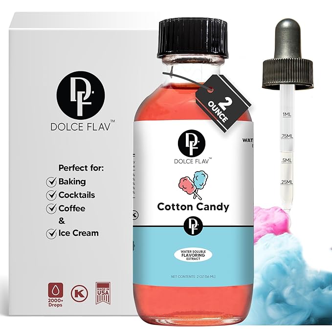 Dolce Flav Cotton Candy Extract 2 oz ??Kosher, Sugar-Free, Concentrated Carnival-Style Flavoring for Baking, Frostings & Drinks, Includes Measured Dropper