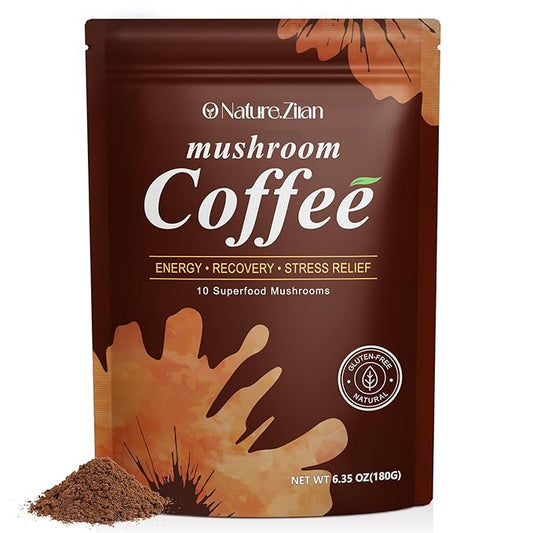 Mushroom Coffee Organic with 10 Adaptogenic Mushrooms, Grown Instant Coffee for Better Energy, Focus, Digestion, Immunity with Lions Mane & Turkey Tail, 30 servings