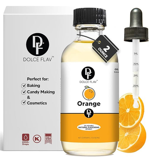 Dolce Flav Natural Orange Extract ??2 Ounce Oil-Soluble Kosher, Sugar-Free, Concentrated Citrus Flavor for Candy, Chocolates & Desserts, Includes Measured Dropper
