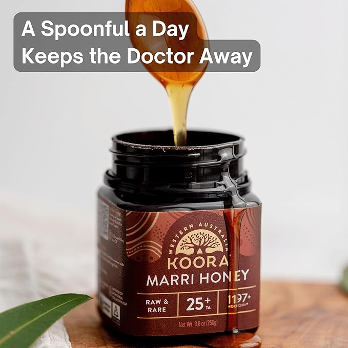 KOORA Marri Honey TA 25+ (MGO 1197+ Manuka Honey Rating Equiv.) Low GI, Medical Grade for Daily Health & Immune Support, Raw from the Ancient Forests of Western Australia, 8.8 oz