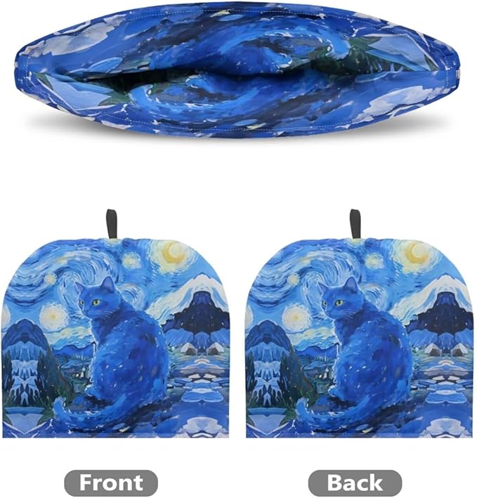 Tea Cozy Starry Night Blue Cat Print Creative Insulated Tea Cosy Extra Thick Home Kitchen Decoration Creative Gifts Dust Teapot Cover Kitchen Accessories for Travel