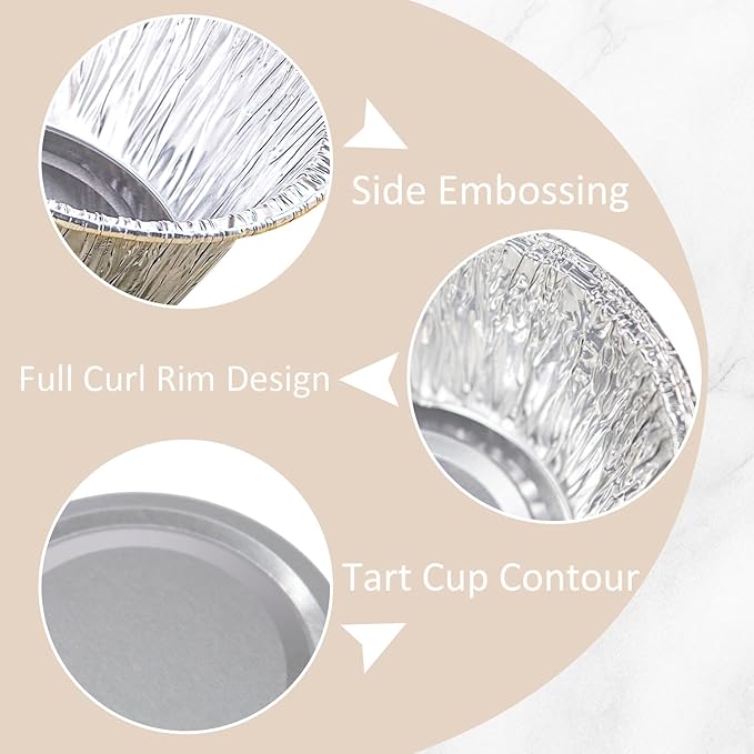 Aluminum Foil Baking Cups 150 Pcs, VIHOYOM 4 Oz Disposable Ramekin Aluminum Cupcake liners, Silver Foil Baking Cups Muffin Liners for Egg Tart, Baking, Cupcake, Pudding, Appetize