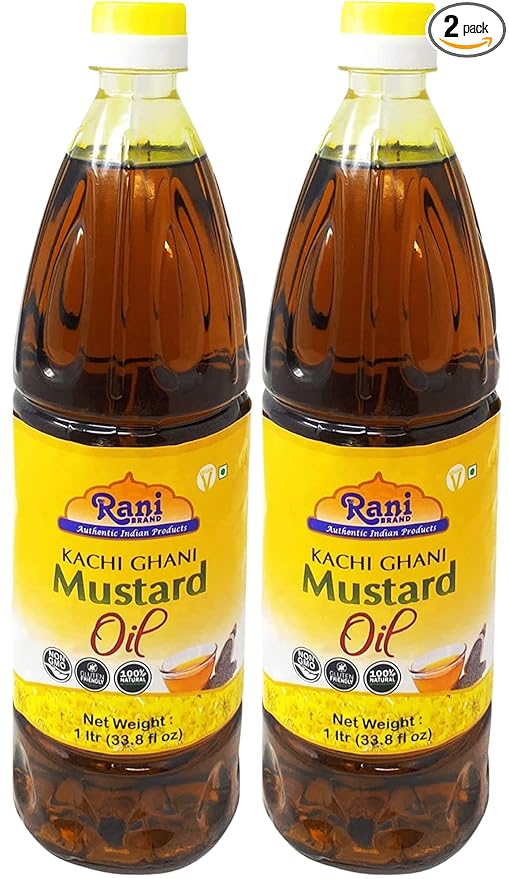 Rani Mustard Oil (Kachi Ghani) 33.8 Ounce (1 Liter) Pack of 2, NON-GMO | Gluten Free | Vegan | 100% Natural | Kosher