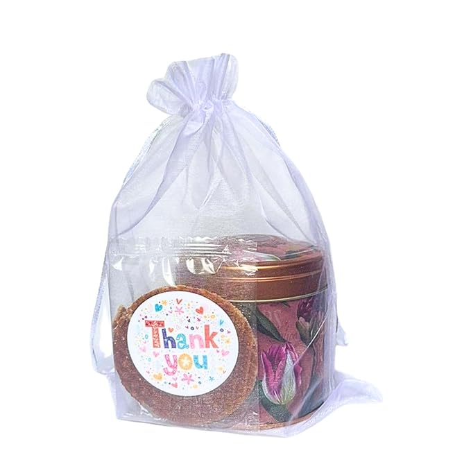 DeReuze Stroopwafels Gift Set – Authentic Caramel Waffle Cookies in Decorative Purple Tulip Tin – Gifts from Netherlands with Messages – Unique Food Gift for Any Occasion (Thank You)
