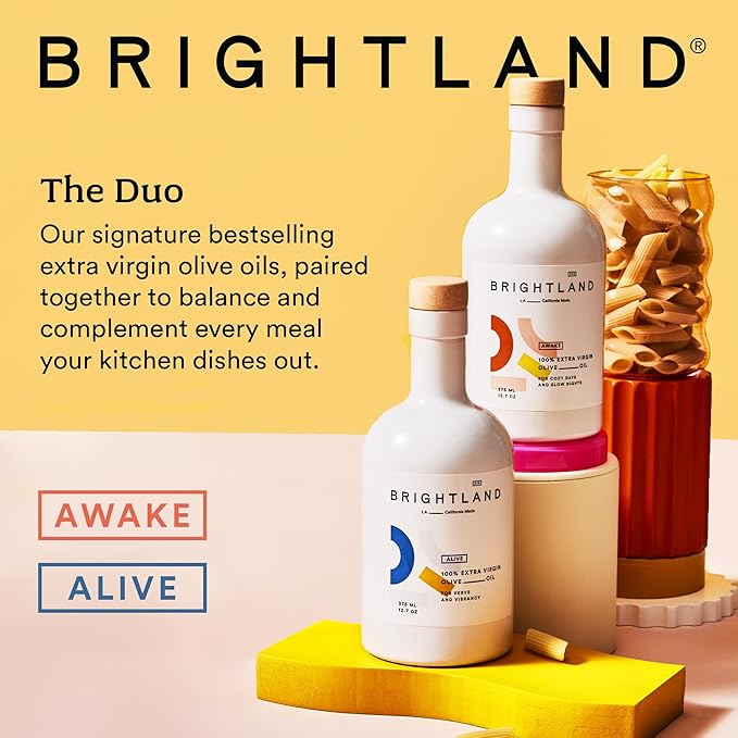 Brightland California Olive Oil Extra Virgin, The Duo ??First Cold-Pressed Olive Oil Made with Early-Harvest Olives ??Polyphenol Rich & Artfully Crafted - 12.7fl oz Bottles (Pack of 2)