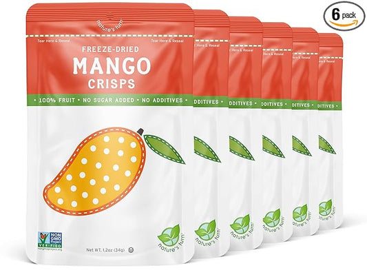 Nature's Turn Freeze-Dried Fruit Snacks, Mango Crisps, Pack of 6 (1.2 oz Each)