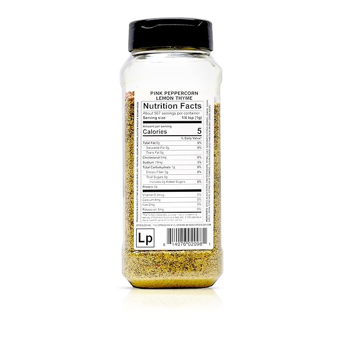 Spiceology - Pink Peppercorn Lemon Thyme - Use On: Chicken, Salmon, Shrimp, Potatoes, Butter, Vegetables, Salad Dressing - Lemon Pepper Seasoning - Vegetable Seasoning - Spices and Seasonings - 20 oz
