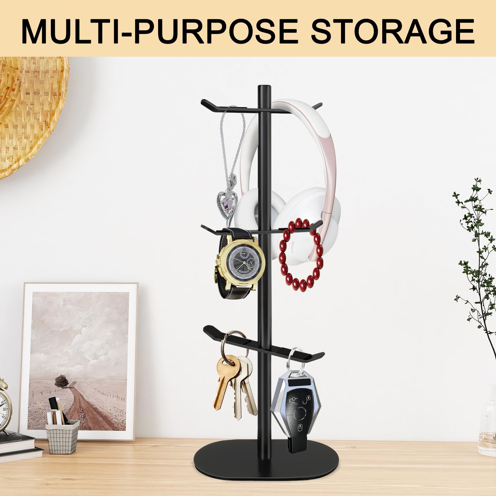 XEENEW Cup Holder Tree with 6 Hooks, Metal Coffee Mug Rack Stand (Black)
