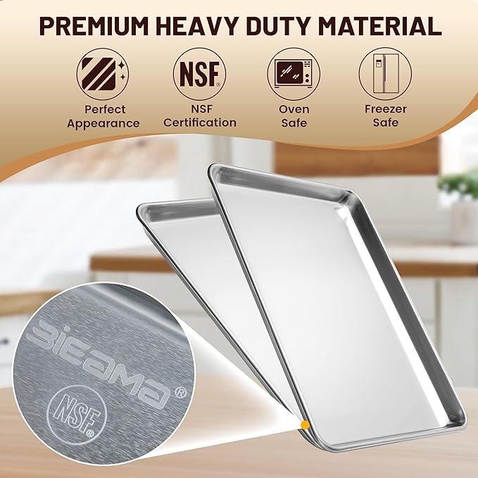 6 Pack Full Size Baking Sheet Pan Aluminum Commercial Pan for Oven Freezer Bakery Hotel Restaurant 18" × 26"