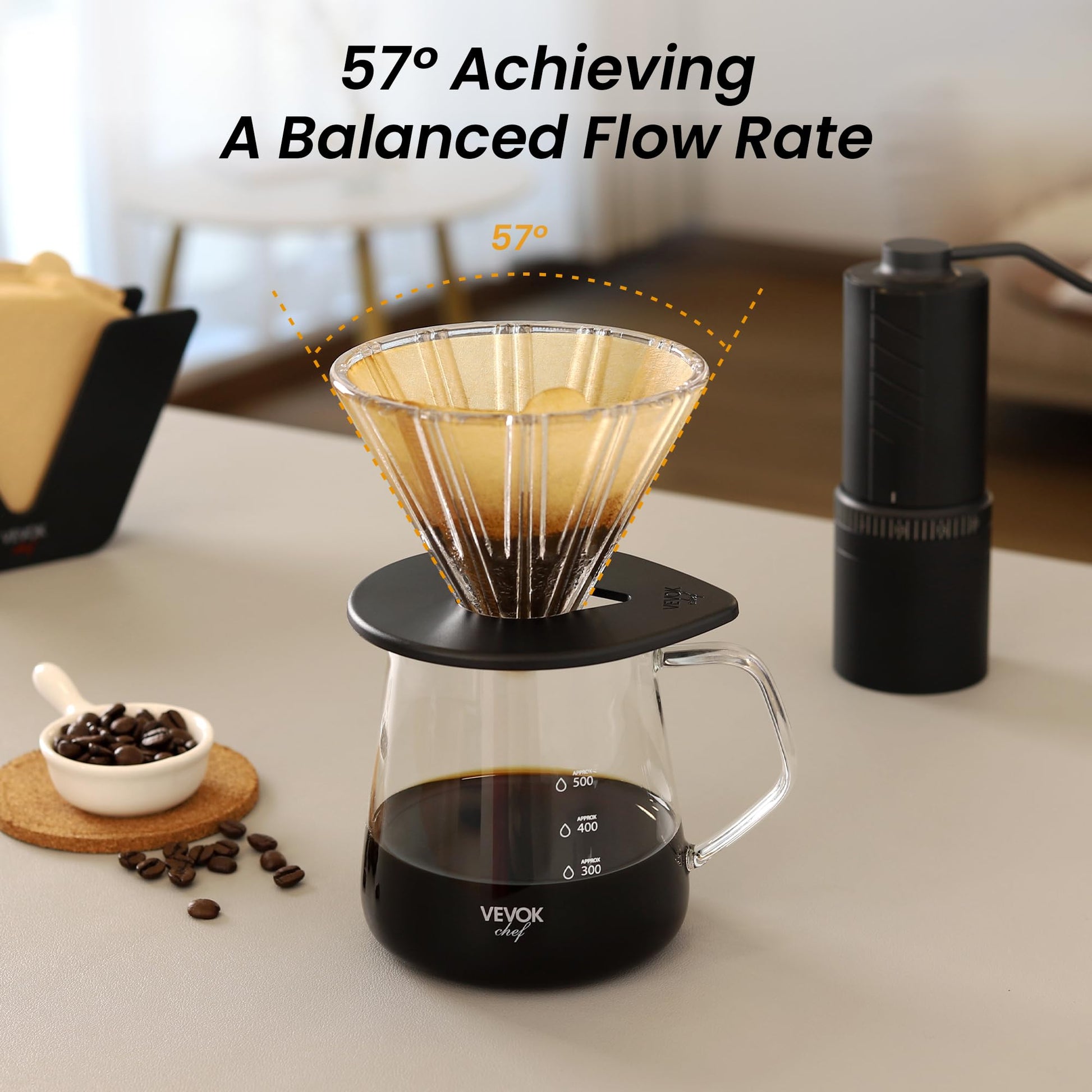 VEVOK CHEF Pour Over Coffee Maker Set, 20 Oz Borosilicate Glass Server Carafe and Glass Coffee