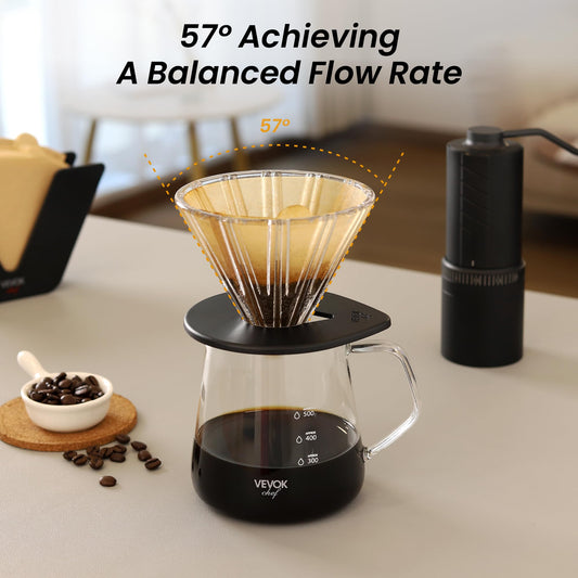 VEVOK CHEF Pour Over Coffee Maker Set, 20 Oz Borosilicate Glass Server Carafe and Glass Coffee
