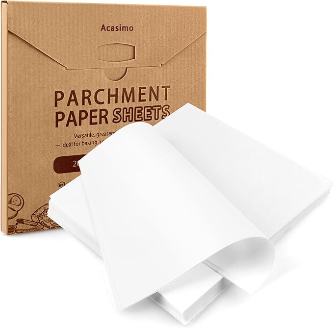 200PCS Parchment Paper Sheets, 12x12in, Squares Baking Paper for Baking, Air Fryer, Steaming, Grilling, Roasting, Wrapping, Precut Non-Stick Square Pan Liners, Oven Paper for Bread (White, 12x12 in)