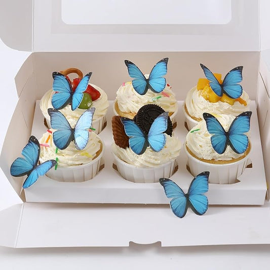 THJ 48Pcs 2" Edible Butterflies for Cake Decorating Wafer Paper Butterflies for Birthday Party Wedding Anniversary Cupcake Cake Decorations Supplies (Blue)