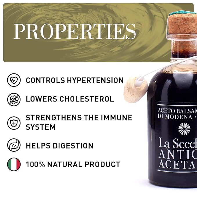 La Secchia - Balsamic Vinegar of Modena PGI "Cinque Stelle", Aged in 20 Barrels of Different Woods, High Density, 250 ml Bottle with Cork Pouring Cap.