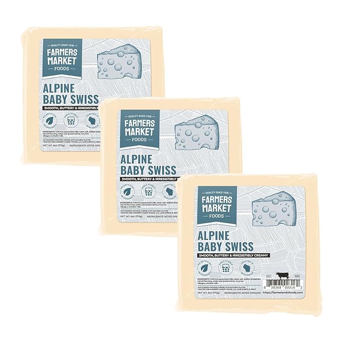 Farmers Market, Gluten Free, Keto, Paleo, Low Sodium, Zero Sugar, Wisconsin Cheese Gift Sets, 3-Pack, Alpine Baby Swiss