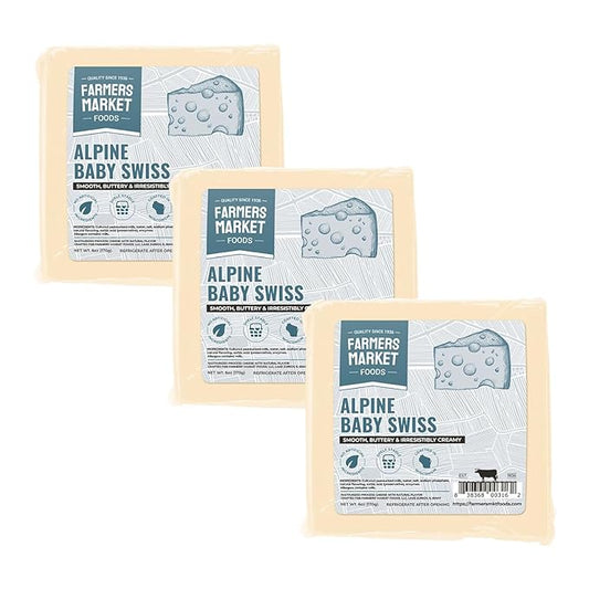 Farmers Market, Gluten Free, Keto, Paleo, Low Sodium, Zero Sugar, Wisconsin Cheese Gift Sets, 3-Pack, Alpine Baby Swiss