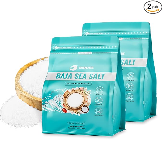 Birdee Baja Mineral Sea Salt – 35.2 oz, Fine Grind, Unrefined with 90 Trace Minerals, Low Sodium, Hand Harvested, Keto and Paleo Friendly