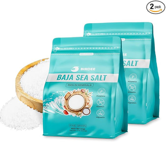 Birdee Baja Mineral Sea Salt – 35.2 oz, Fine Grind, Unrefined with 90 Trace Minerals, Low Sodium, Hand Harvested, Keto and Paleo Friendly