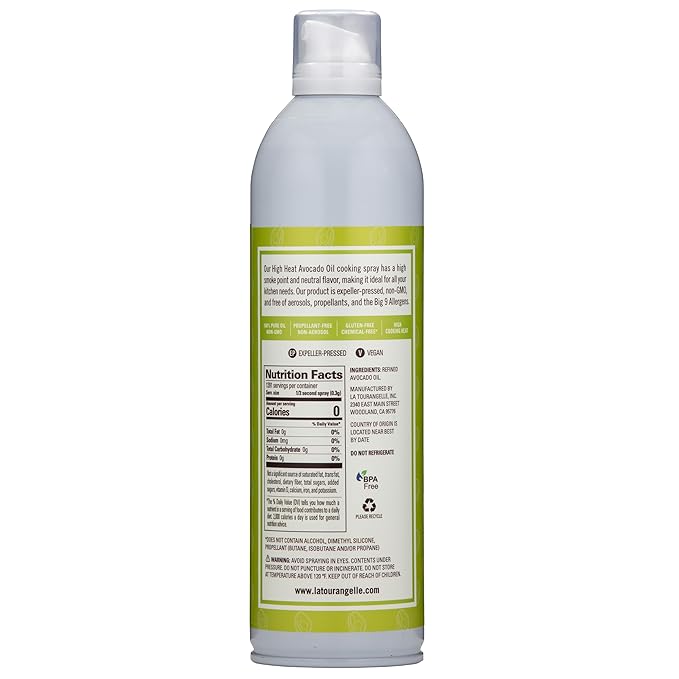 La Tourangelle, Avocado Oil Spray, All-Natural Handcrafted from Premium Avocados, Great for Cooking, Butter Substitute, and Skin and Hair Care, Spray Cooking and Grilling Oil, 13 fl oz