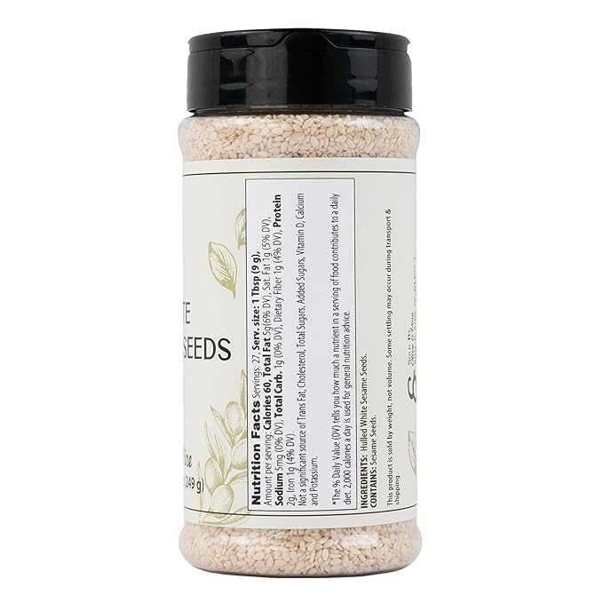 Olive & Vine White Sesame Seeds, Nutty Flavor, For Baking & Cooking, Rich Tradition, Authentic Taste, For Global Recipes (8.8 Ounce)