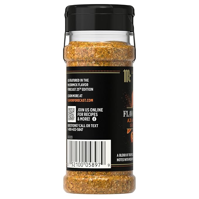 McCormick Seasoning, Aji Amarillo, 2025 Flavor of the Year, Blend of Tropical & Smoky Notes with Medium Chile Heat, For Seafood, Fish, Veggies, Poultry, Sauces, Salsa, and More, 2.11 oz