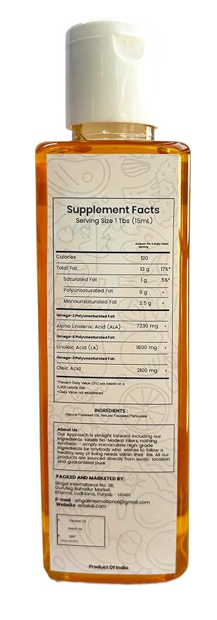 Raslok Pure Natural Flax Seed Oil | Wood Pressed (7, Ounces)