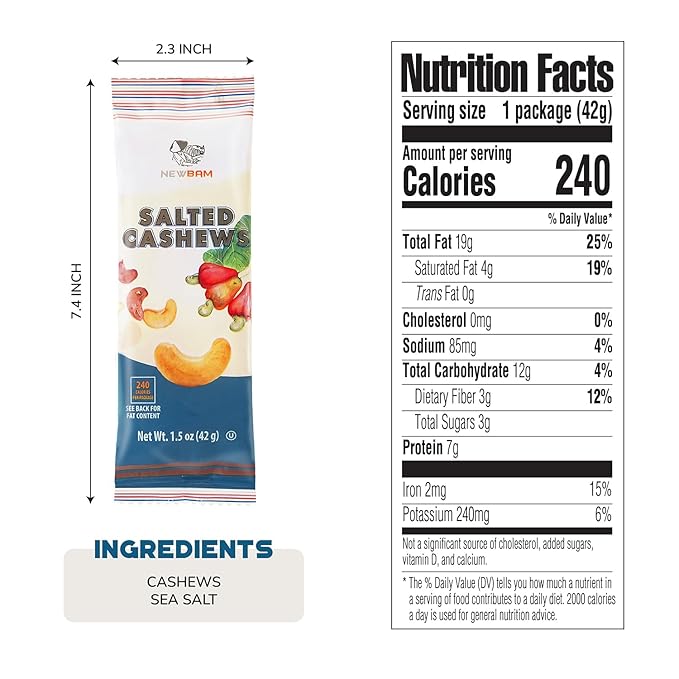 NEWBAM Lightly Salted Cashews Individual Packs - 12 Cashew Snack Packs Roasted Nuts (1.5oz Each) ??Keto, Vegan, Gluten-Free - Healthy Snacks for Trail Mix, Office, or Party - Zero Sugar