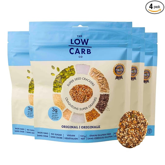 Super Seed Crackers, Gluten Free & Keto Friendly Healthy Snacks, Vegan, Zero Sugar, Paleo & Diabetic Friendly, Nut Free, 20g High Protein, 18g High Fiber, 3.56oz Each, 4-Pack, Original