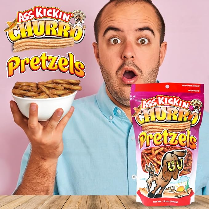 ASS KICKIN??Pretzels 12 Ounce Size Flavor Pack Seasoned Pretzel Twists (12oz, Churro)