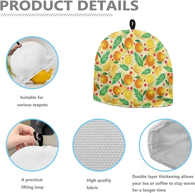 Tea Cozy Yellow Orange Print Creative Insulated Tea Cosy Extra Thick Home Kitchen Decoration Creative Gifts Dust Teapot Cover Kitchen Accessories for Travel