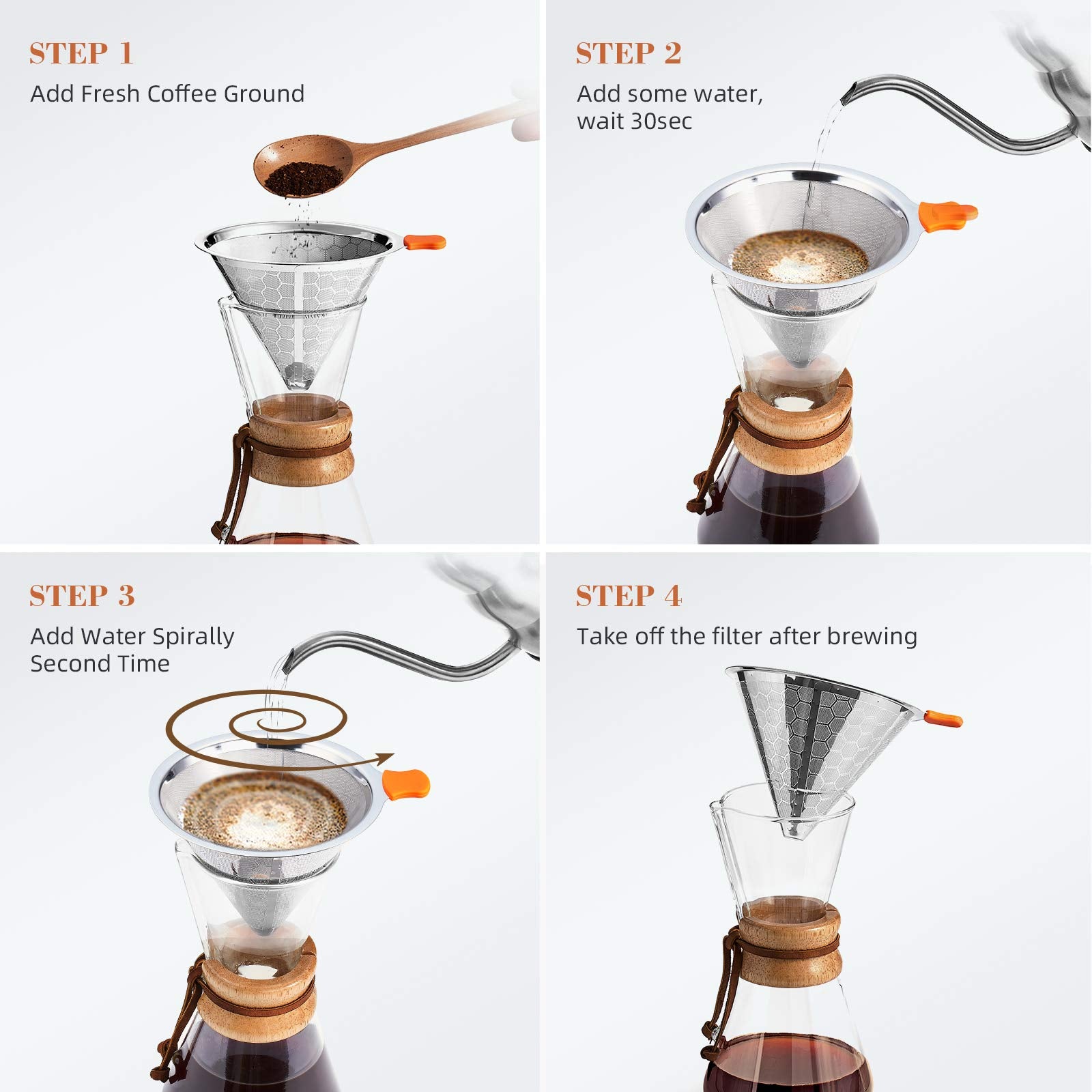 E-PRANCE Pour Over Coffee Dripper, Stainless Steel Coffee Filter Reusable Pour Over Coffee Filter