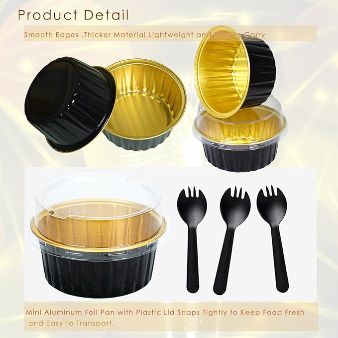 60 Pcs Mini Cake Pans with Lids,5oz Aluminum Foil Baking Cups Round Mini Disposable Ramekins 125ml Muffin Tin Ramekins Brownie Baking Cups, Dessert Cupcake Cups for Wedding Birthday Party