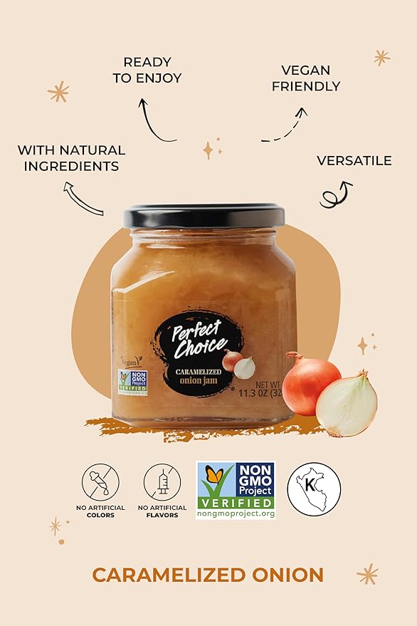 Perfect Choice Caramelized Onion - Delicious Spread on Burgers, Meats, Cheeses & More - Ready-to-eat - 11.3 oz (Pack of 3)