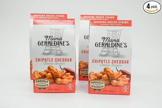 Mama Geraldine's Chipotle Cheese Straws - 4.5 oz Box (4 Pack) - Spicy & Savory Baked Cheese Snacks