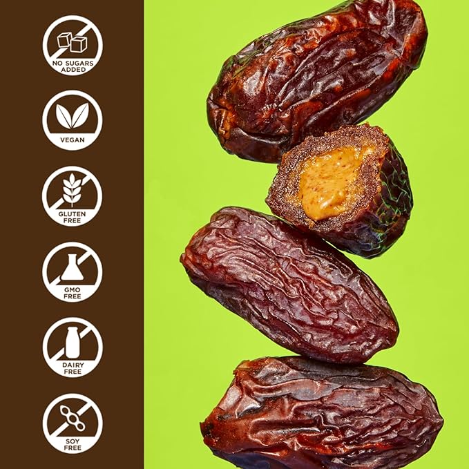 Realsy Pitted & Stuffed Medjool Dates, Organic Dates with No Sugar Added, Gluten-Free, Vegan, Good Source of Fiber, Low Glycemic Index, All Natural Healthy Snack (Almond Butter 5 Pack)