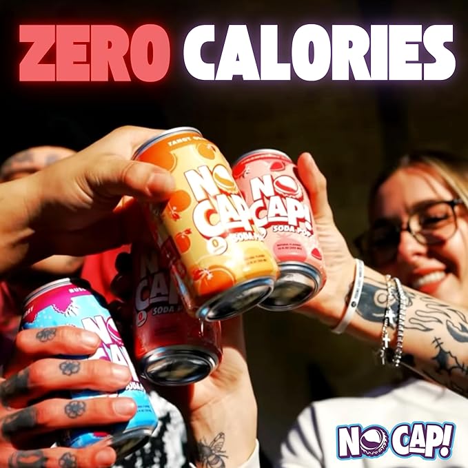 No Cap! Healthy Soda, Zero Sugar Soda Pop Drink, Zero Calories | Caffeine Free, Vegan, Gluten Free, For Kids & Adults 12 Oz, 12 Pack (Variety Pack) Orange,Watermelon & Berry