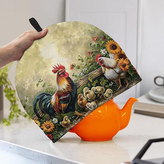 Chook Pattern Tea Cozy for Teapot Dome Teapot Cover Customized Teapot Covers Kitchen Kettle Dust Cover Cozy for Teapot with Handle Dust Cover Can Hung and Folded 竊늀range竊?"<div>