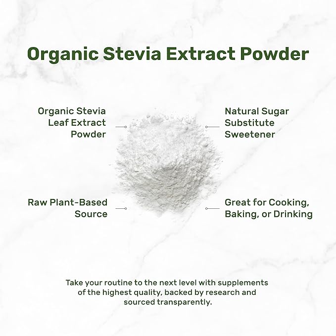 Organic Stevia Extract Powder, 12oz ??Natural Sweetener & Sugar Substitute ??Pure Stevia Leaf ??Great for Cooking, Baking, or Drinks ??No Erythritol or Additives ??Non-GMO, Sugar Free, Zero Calorie